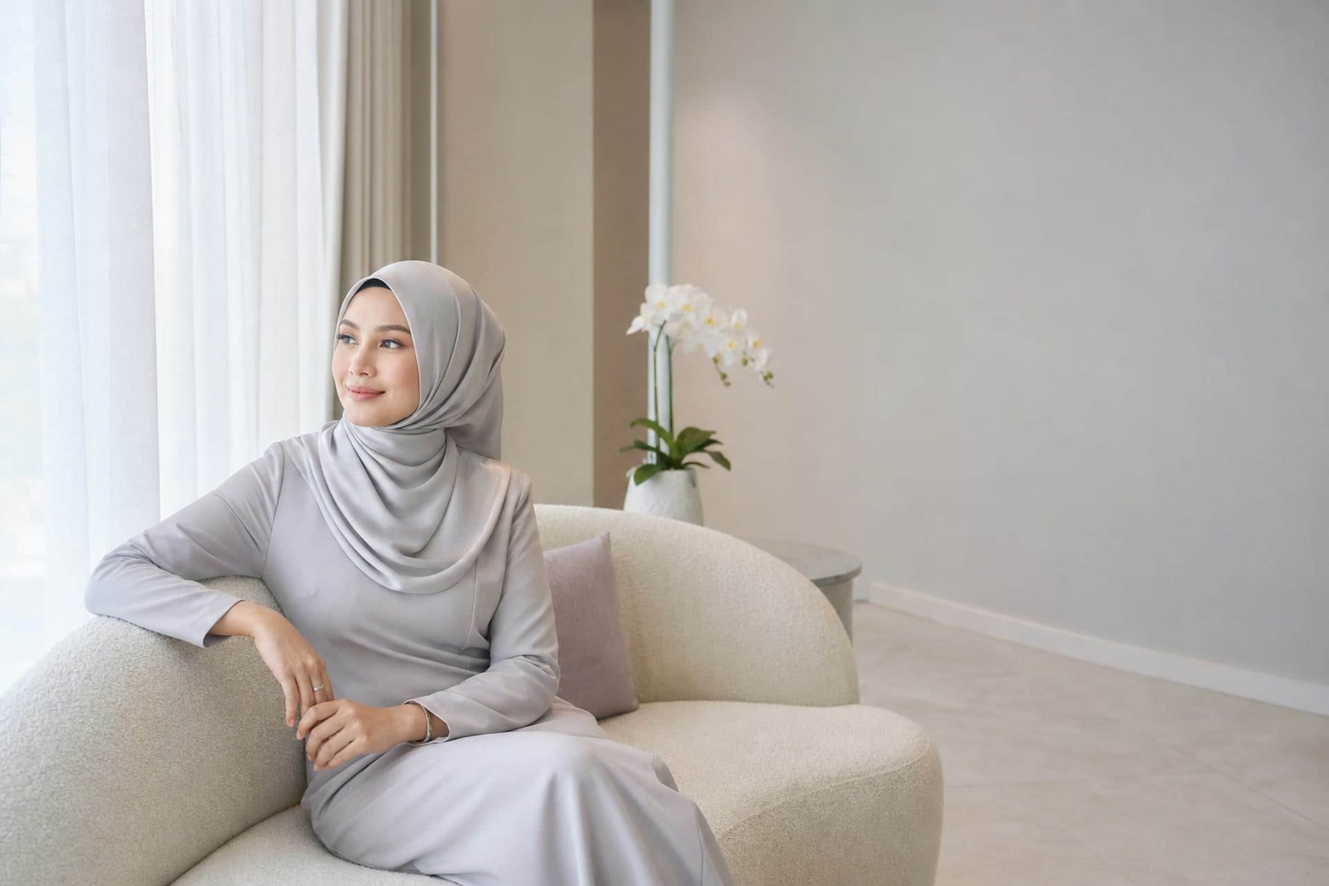 Luxury clinical editorial atmosphere in a private beauty atelier setting