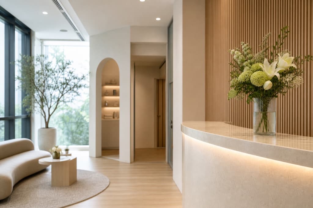 Branding-safe editorial image for Choosing an Aesthetic Clinic in Petaling Jaya: varied visual style, cool ivory clinical atmosphere, no readable text