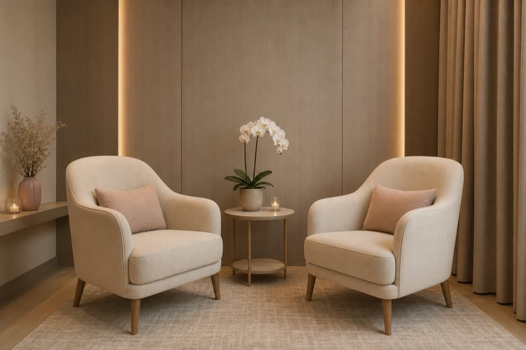 Branding-safe editorial image for Private Women's Wellness Consultation: varied visual style, cool ivory clinical atmosphere, no readable text
