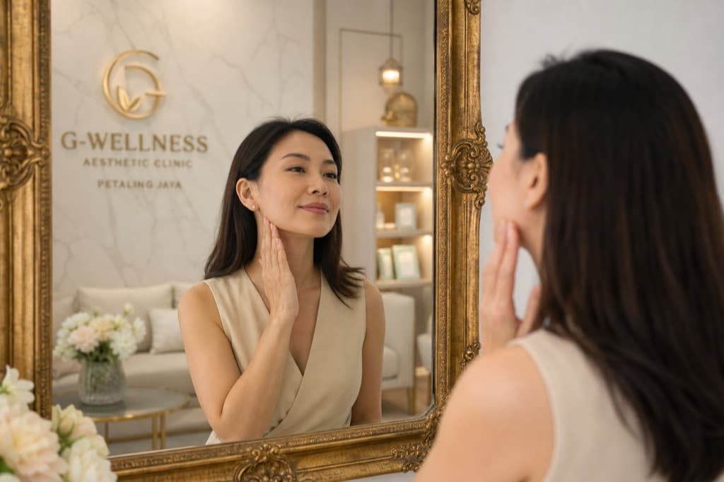 Imej editorial selamat jenama untuk Thread Lift vs Filler & Booster: gaya visual pelbagai, suasana klinikal ivory sejuk, tiada teks boleh dibaca